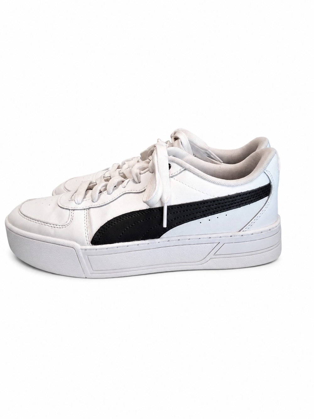 PUMA Sky Platform Sneakers Women's 8.5 White Black Chunky Platform Tennis Shoes - Picture 2 of 12
